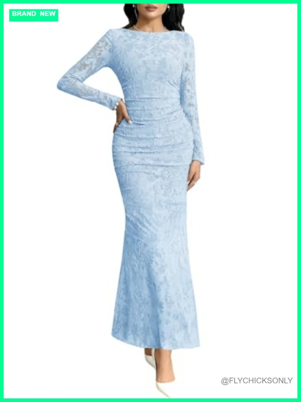 Long Sleeve Bodycon Maxi Dress Formal Wedding Guest Evening Gown Ruched